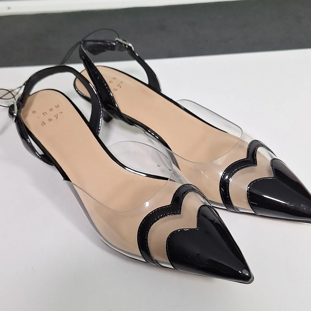 a new day Black and Clear Kitten Heels Point Toe